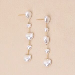 Lulus Endlessly Lovable Gold And White Pearl Heart Drop Earrings - Size One Size